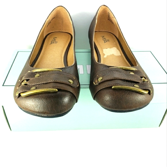 Mia Girl Caleb, Brown Vegan Leather, Slip On, Buckled Flats. Women's Size 8.5M - Picture 3 of 12